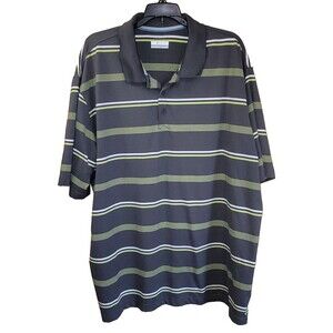 Columbia Men's Size 2XL Polo Omni-Shade Black w/Green White Stripes Short Sleeve